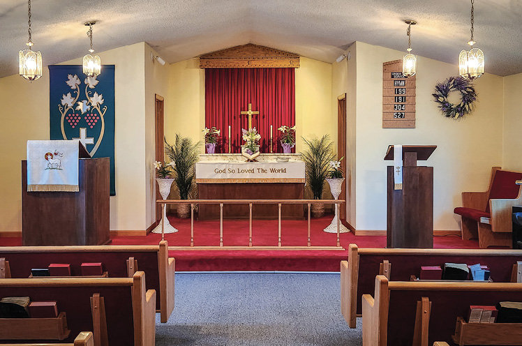 Sanctuary and chancel of Word of God Lutheran Church.