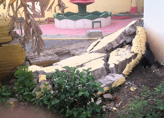 Collapsed wall at the Church of the Lutheran Confession, India