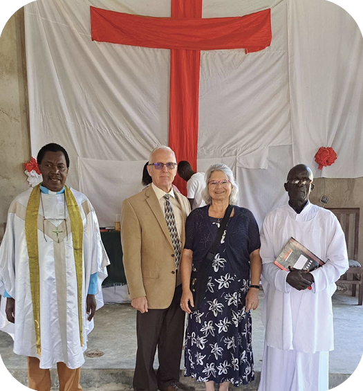 (L to R) Pastor Jeremia, Bruce and Paula Naumann,
Kenyan seminary student Jasper Musakali