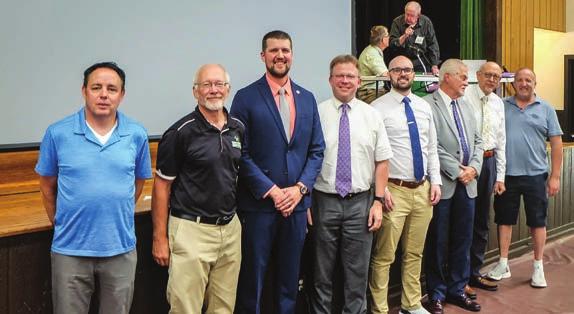 Convention servants
(l-r): organist Lane Fisher, IT manager Professor Ross Roehl,
chaplain Pastor Thomas Naumann, essayist Pastor Wayne Eichstadt,
essayist Pastor Drew Naumann, memorial service speaker Pastor
Emeritus Vance Fossum, communion service speaker Pastor Delwyn Maas,
communion service officiant Pastor Paul Krause