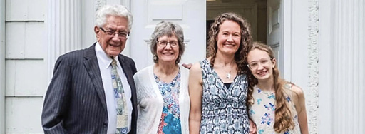 Four generations of ILC students: (l-r) Pastor Emeritus Dale Redlin,
seminary class of 1963; Julie Reim, college class of 1983; Tamar Pfeiffer,
college class of 2010; Abigail Pfeiffer, high school class of 2028